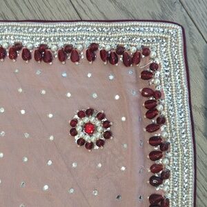 Elegant Pink and Red Beaded Saree - Size M Excellent Condition